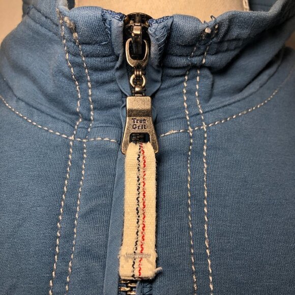 TRUE GRIT 1/4 Zip Sweater Men's Size Large Blue Long Sleeve Turtleneck - Picture 10 of 11